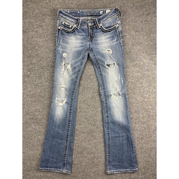 Miss Me Jeans Womens 26 Bootcut Distressed Embellished Rhinestone JE5152B71 - Picture 1 of 8